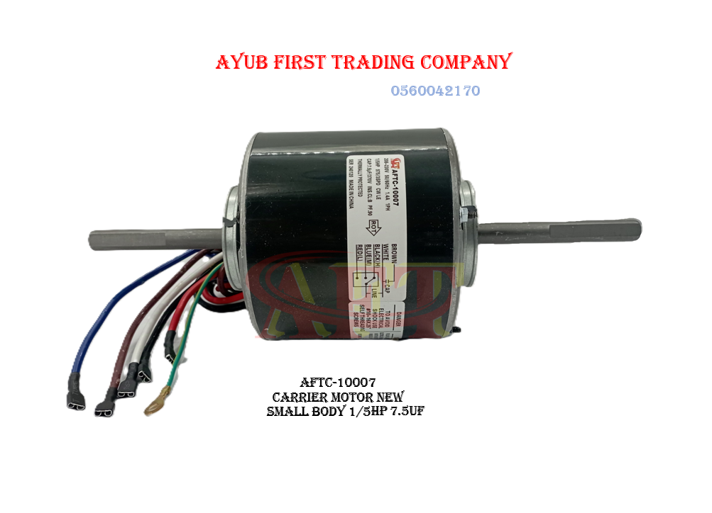 AFTC-10007 CARRIER MOTOR NEW SMALL BODY 1+5HP 7.5UF 1/5HP 7.5UF 1050/1200 RPM Carrier Double-Shaft Window Air Conditioner Fan Motor : AFTC-10007 - Image 1
