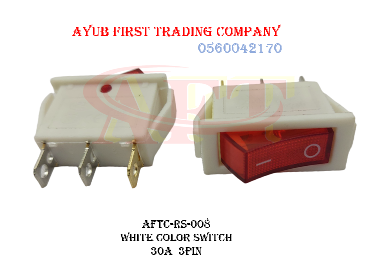 AFTC-RS-008 WHITE COLOR SWITCH 30A 3PIN White Housing Red Rocker Switch: AFTC-RS-008 - Image 1