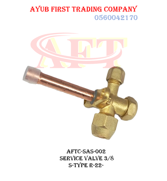 AFTC-SAS-002 SERVICE VALVE 3+8 S-TYPE R-22 3/8 inch S-Type R-22 Split Air Conditioner Service Valve : AFTC-SAS-002 - Image 1